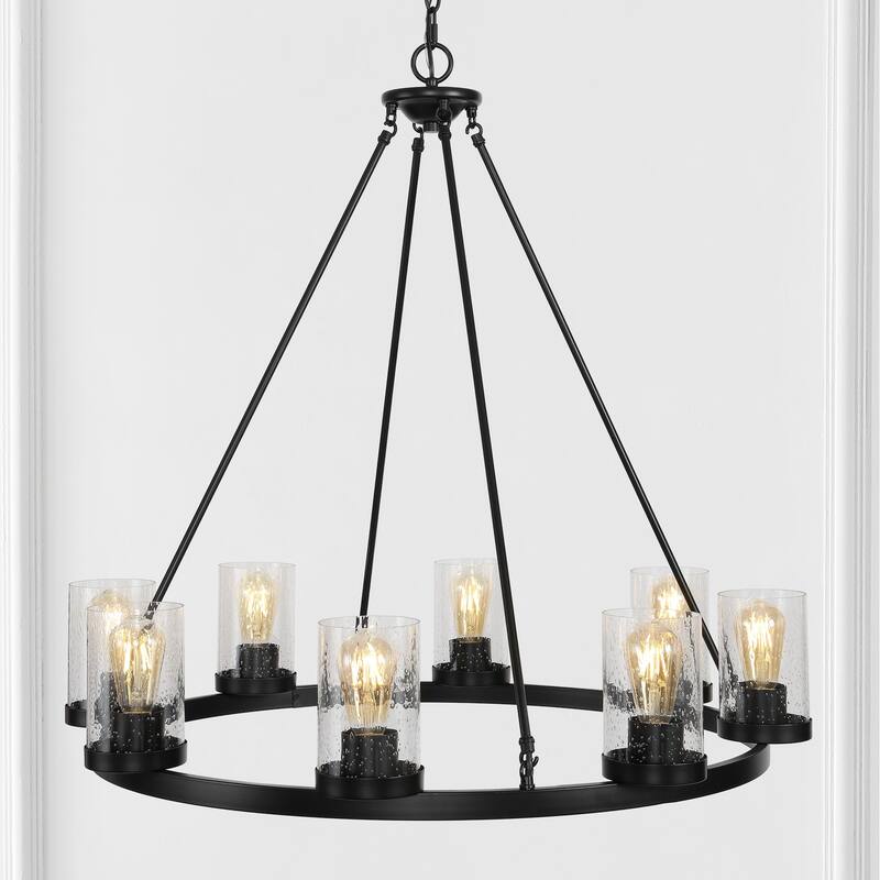 Athos Ring Iron/Seeded Glass Bohemian Cottae LED Chandelier, Oil Rubbed Bronze by JONATHAN Y