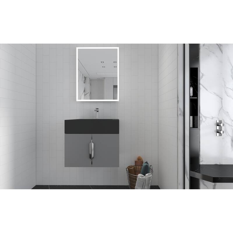 Nile 24-Inch Wall Mounted Bathroom Vanity Set w/ Black Top