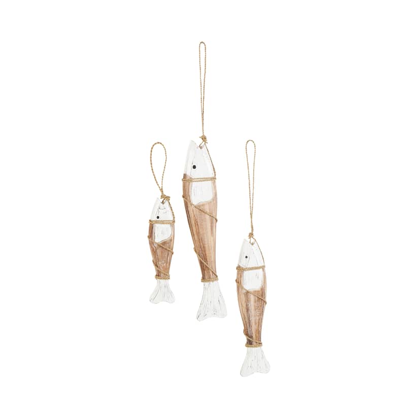 Brown Wood Handmade Fish Home Wall Decor (Set of 3)