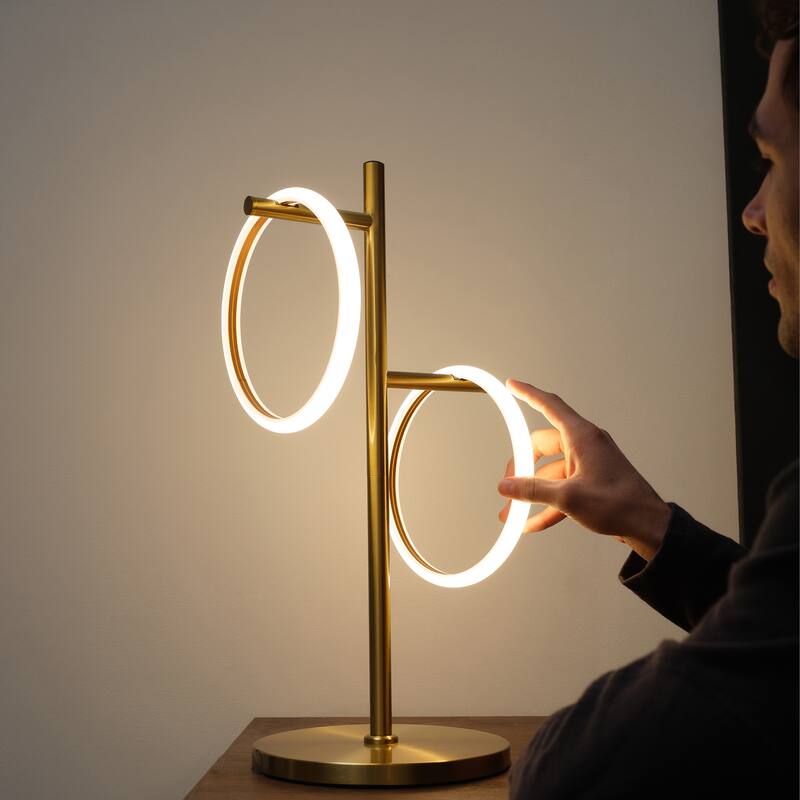 Brightech Saturn 21 in. Antique Brass Industrial Integrated LED Desk Table Lamp with Built-In 3-Way Dimmer