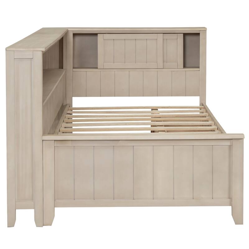 Sturdy Wood Platform Frame Daybed with Storage Shelves and 3 Drawers, Space-Saving Design for Bedroom or Guest Room