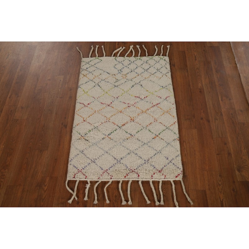 Trellis Moroccan Oriental Accent Rug Handmade Wool Carpet - 2'0"x 3'0"