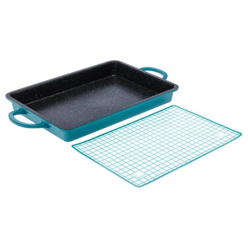 Curtis Stone Dura-Pan+ 2-in-1 Baker/Griddle Pan with Silicone Mat Refurbished - Turquoise