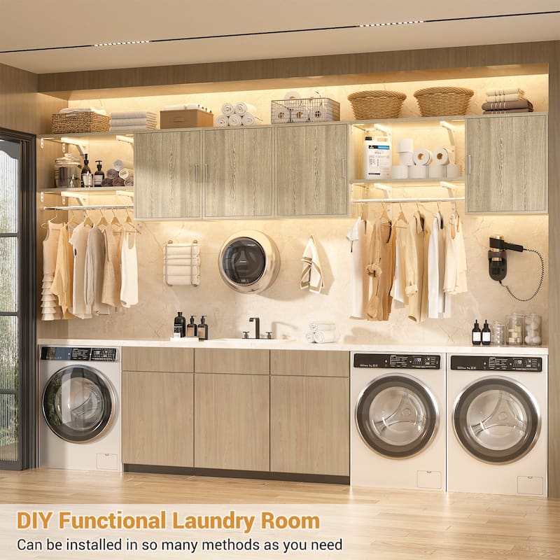 65''W Reversible Laundry Storage Cabinet with Doors and Storage Shelves and Shelf Towers