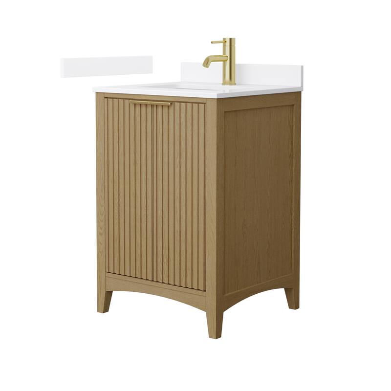 Wyndham Collection WCF9191-24S-QTZ-UNSMXX Palmilla 24" Free Standing - Natural Oak / White Quartz Top / Brushed Gold