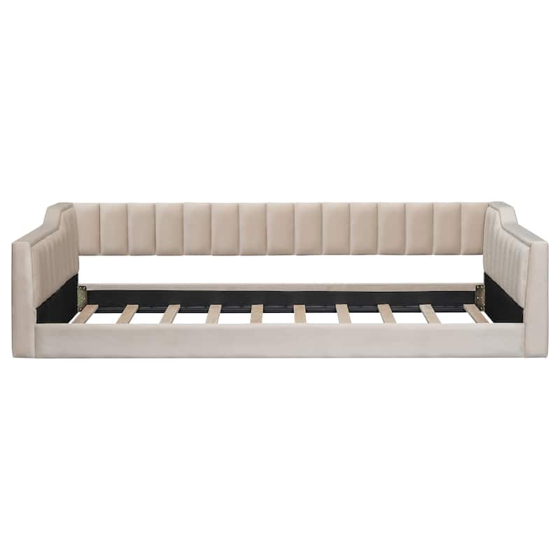 Twin XL Size Velvet Daybed with Side Storage Pocket and Upholstered Sofa Bed (400lbs Capacity)