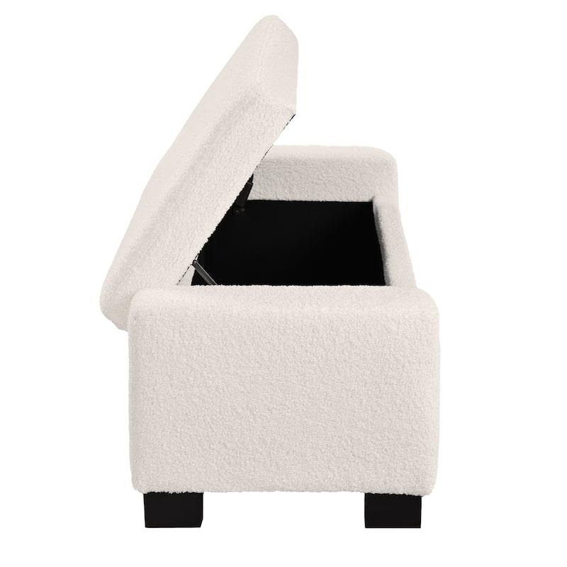 Rectangular Ottoman Bench in Textured Boucle with Hinged Lid for Seating, Footrest and Hidden Storage
