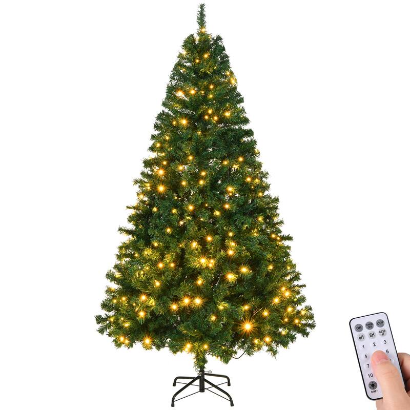 6 FT Artificial Christmas Tree with 1000 PVC Branch Tips and 350 LED Lights Remote Control - 6 Feet