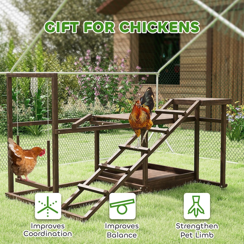Multi-Level Wooden Chicken Ladder with Swing Platform Perch and Food Box for Stronger Legs