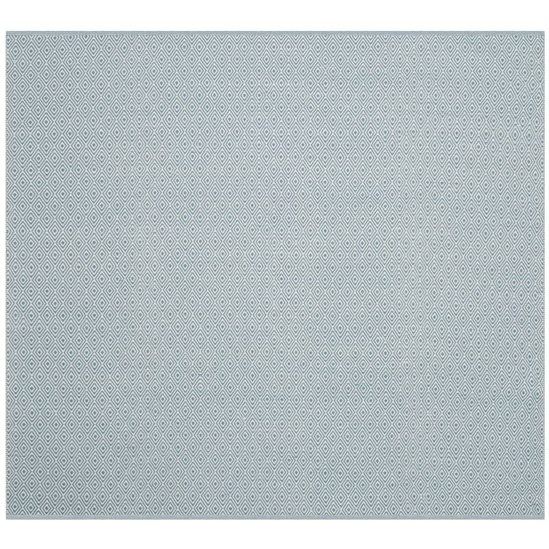 SAFAVIEH, Handmade Flatweave Montauk Brice Casual Cotton Rug - 6' Square - Ivory/Light Blue