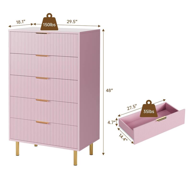 5 Drawer Dresser for Bedroom with Gold Handle and Large Drawer