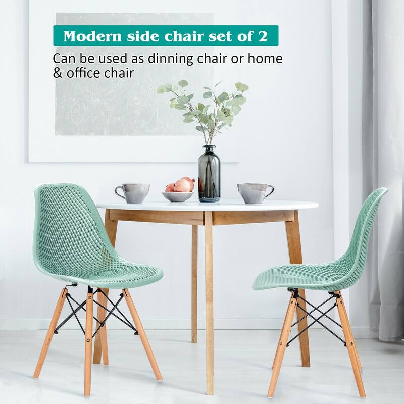 Set of 2 Mesh Dining Chairs with Beech Wood Legs and Ergonomic Curved Seat Ideal for Kitchen and Living Room