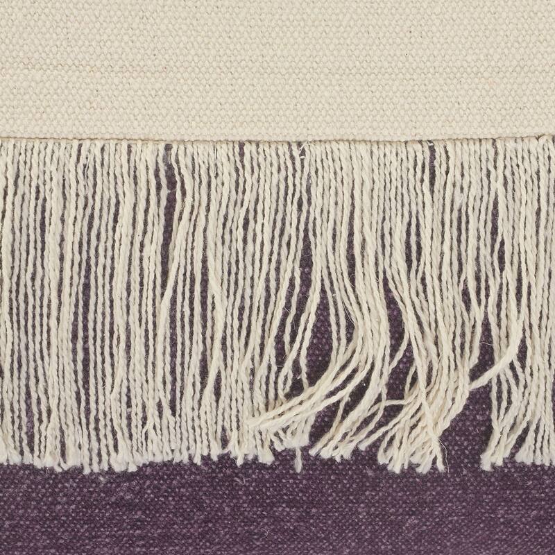 20" Purple and White Fringe Color Block Square Throw Pillow