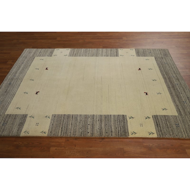 Hand Knotted Oriental 100% Wool Carpet Tribal Animal Pictorial Beige & Ivories Gabbeh Area Rug - 6' 4'' X 4' 9''