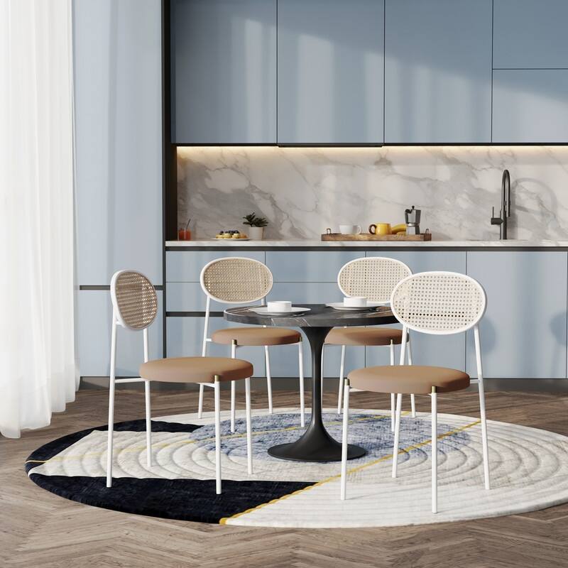 LeisureMod Euston Set of 4 Velvet Modern Dining Chair - Wicker Back Accent Chair for Home Living Room & Kitchen