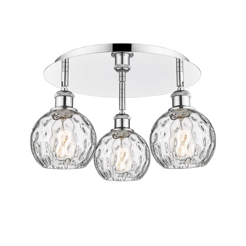 Innovations Lighting Athens Water Glass - 3 Light 18" Flush Mount - Clear Water Glass/Polished Chrome