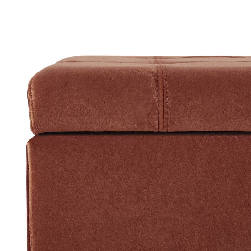 Velvet Rectangular Storage Ottoman, Tufted Upholstered Storage Ottoman, Storage Bench with Safety Hinges & Solid Wood Legs