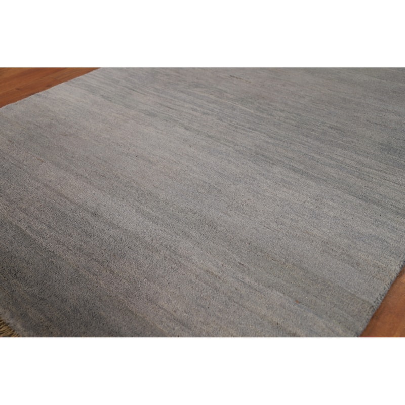 Modern Gray Gabbeh Oriental Rug Hand-Knotted Wool Carpet - 3'4" x 4'9"