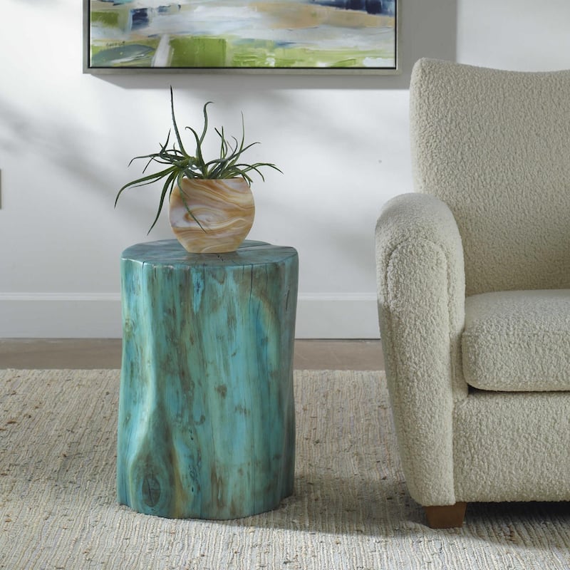 Tamarind wood Habitat Accent Stool - 20" - Blue