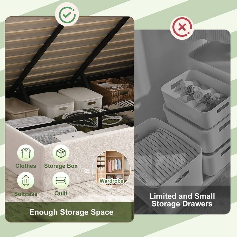 Modern Upholstered Lift-Up Storage Platform Bed with Headboard