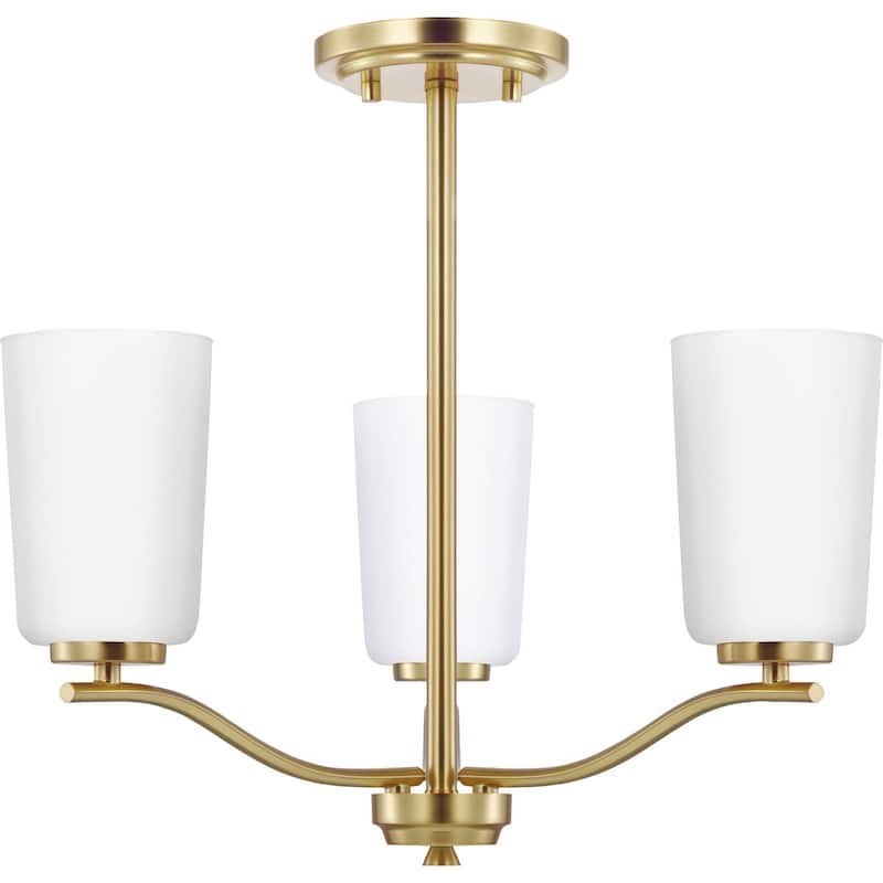 Adley Collection Three-Light Satin Brass Etched White Glass New Traditional Semi-Flush Convertible Light - 18.12 in x 18.12 in x 16.12 in