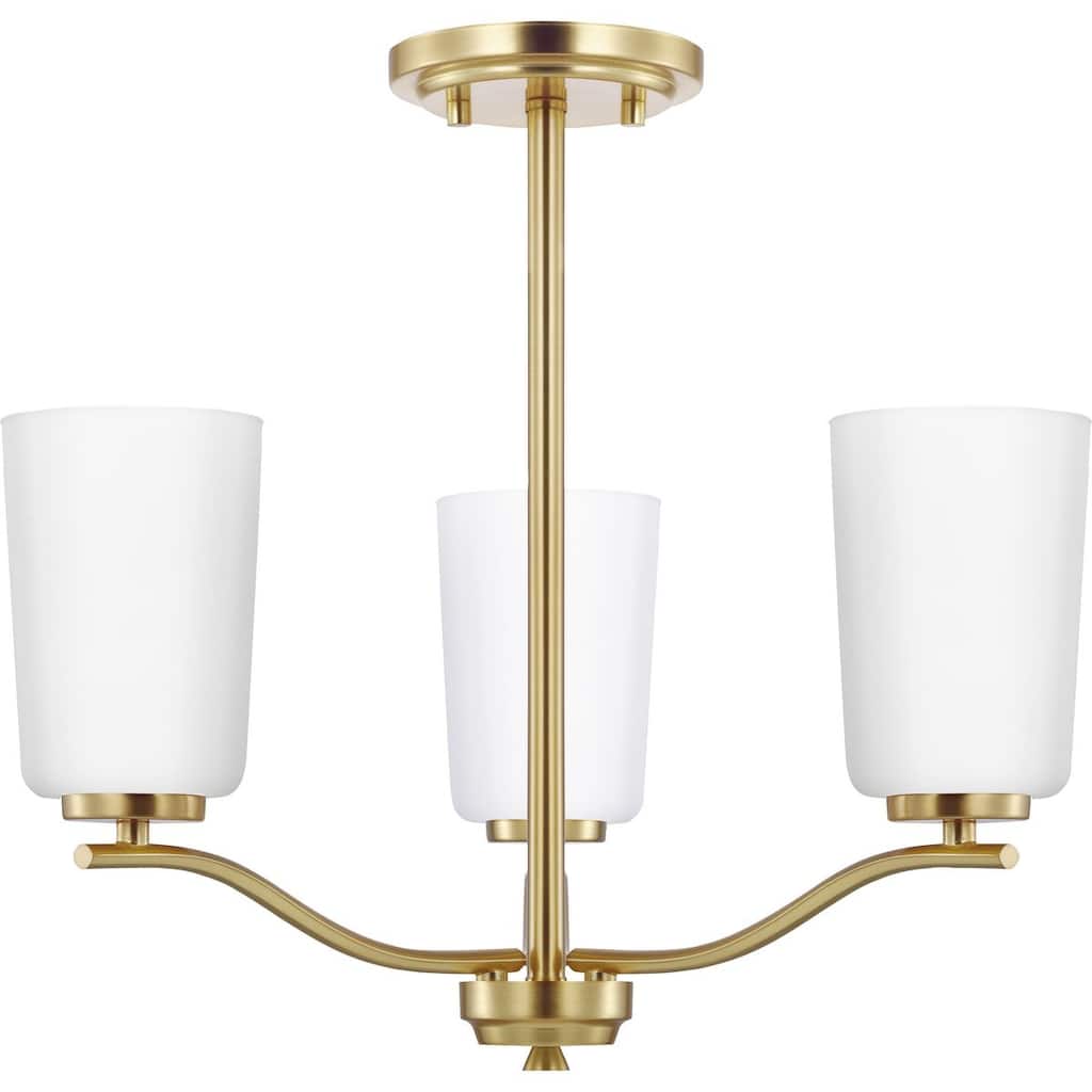 Adley Collection Three-Light Satin Brass Etched White Glass New Traditional Semi-Flush Convertible Light