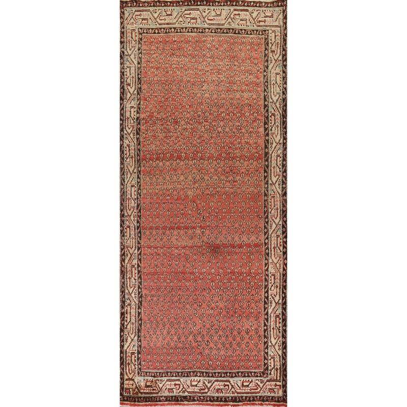 Hand Knotted Oriental 100% Wool Carpet Traditional All-Over Red Botemir Runner Rug - 9' 4'' X 3' 8''