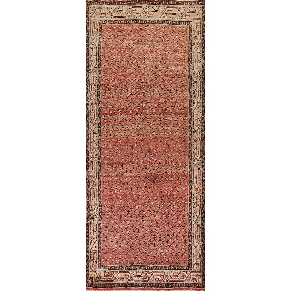 Hand Knotted Oriental 100% Wool Carpet Traditional All-Over Red Botemir Runner Rug - 9' 4'' X 3' 8''