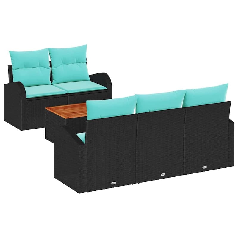 vidaXL 6 Garden Sofa Set with Cushions Black Poly Rattan - 70.5 x 24.4 x 27.2