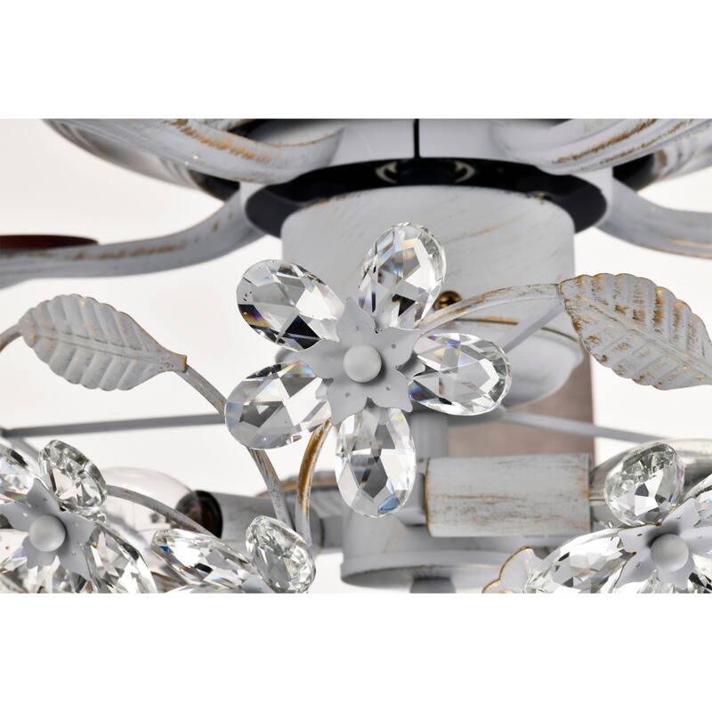Praer Washed White 5-blade Lighted Ceiling Fan with Crystal Daisy Bouquet Shade