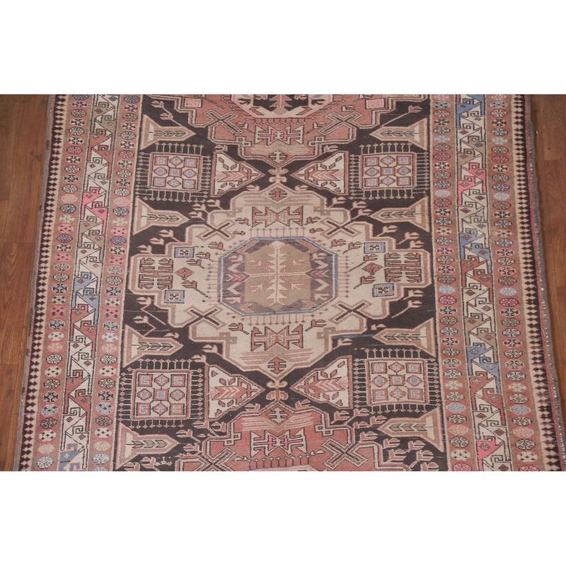 Hand Knotted Oriental 100% Wool Carpet Traditional Geometric Pink Meshkin Area Rug - 9' 4'' X 4' 11''