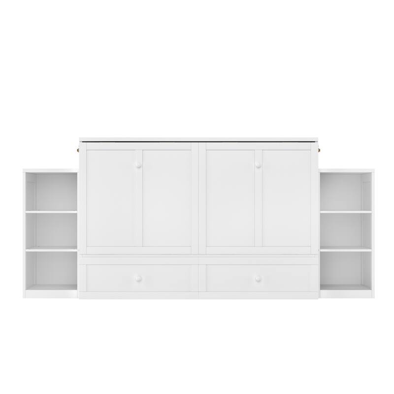 Roomfitters Murphy Bed with Storage Drawers and Shelves, Solid Wood Wall Bed Cabinet