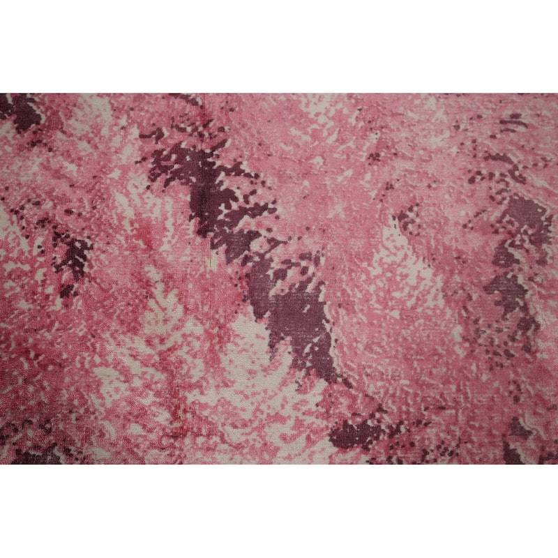 All-Over Modern Pink Abstract Indian Area Rug Hand-Knotted Wool Carpet - 5'11"x 8'11"
