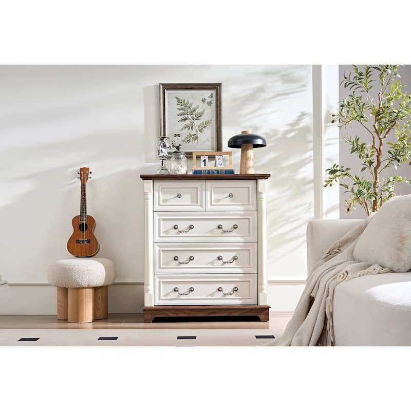 Anmytek Farmhouse 5 - Drawer Rustic Wooden Dresser