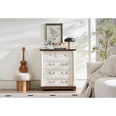 Anmytek Farmhouse 5 - Drawer Rustic Wooden Dresser