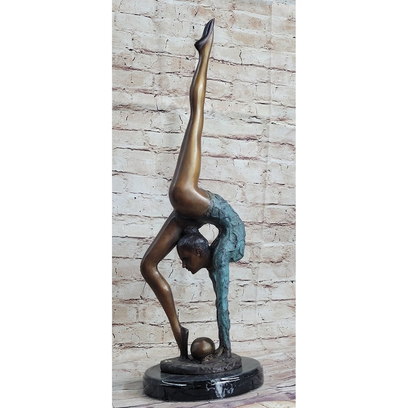 Acrobat Gymnast Contortionist Girl Bronze Sculpture Statue Figure Signed Original On Marble Base