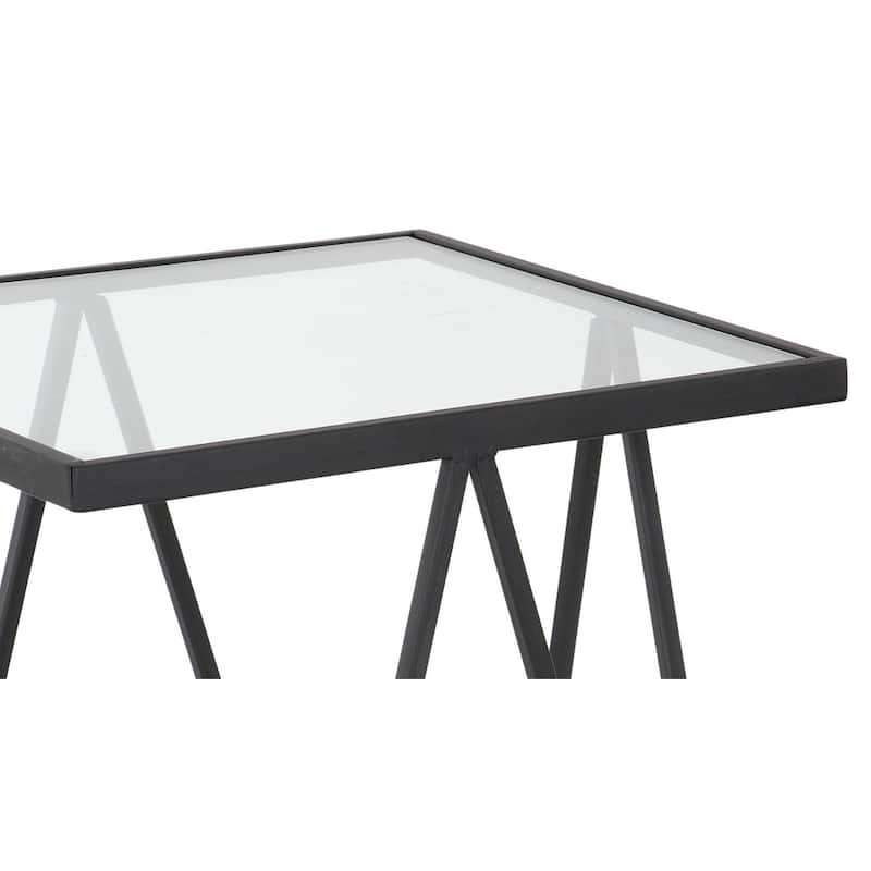 Gold, Silver or Black Metal Contemporary Accent Table with Mirrored Glass Top (Set of 2) - 15 x 15 x 25