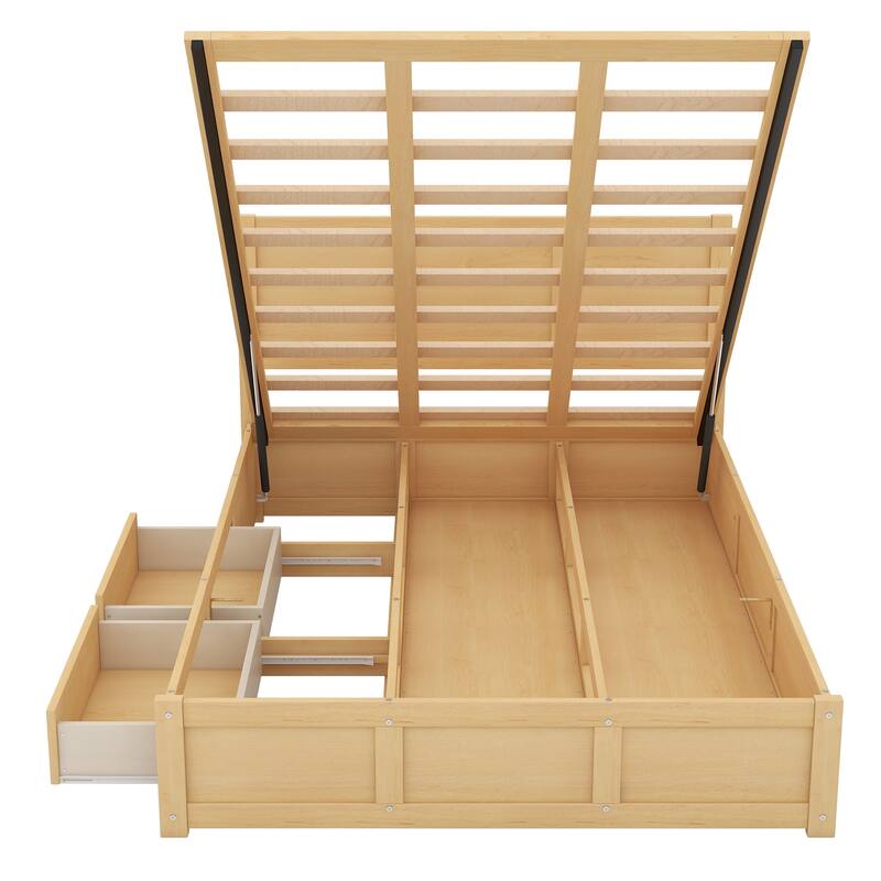 Solid Wood Bed Frame, Full Size Platform Bed with Underneath Storage and Wood Slats Support for Apartment, Bedroom