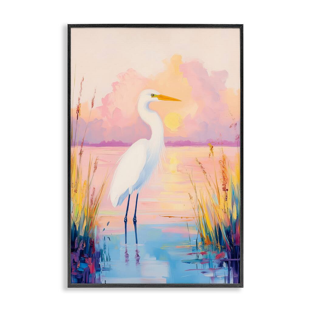 Stupell Egret under Beaming Sunset Framed Giclee Art Design By Arlington Prints