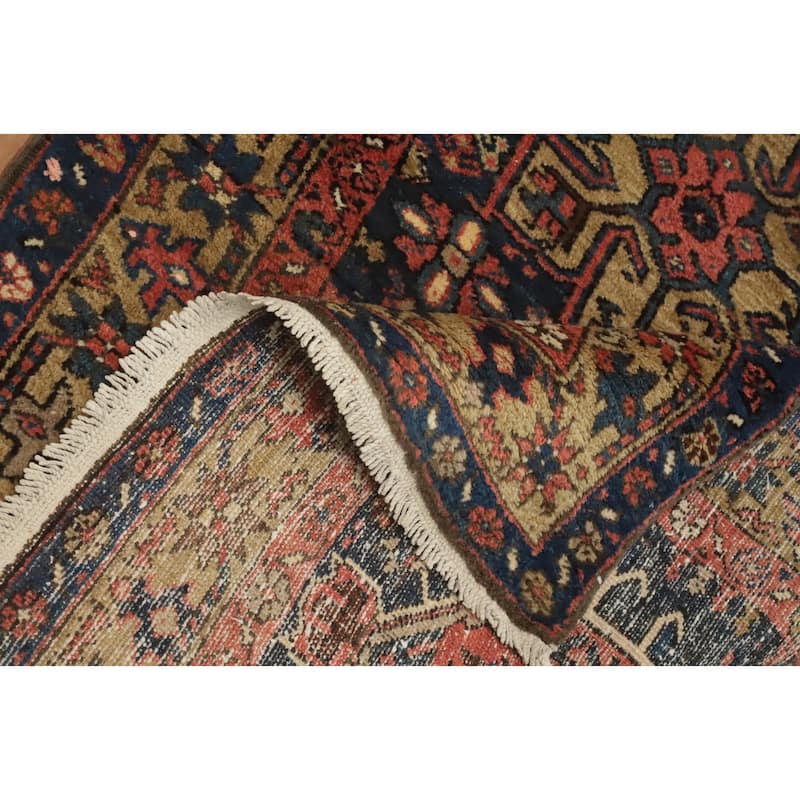 Hand Knotted Oriental 100% Wool Carpet Traditional Tribal Navy Blue & Blues Heriz (serapi) Runner Rug - 14' 5'' X 3' 1''