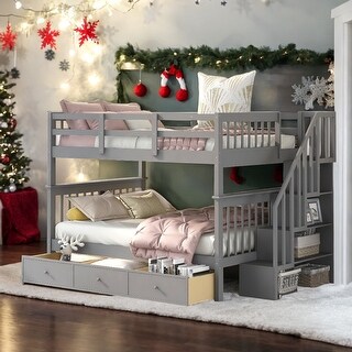Artsy Full-Over-Full Bunk Bed with Drawer and Storage Stairway