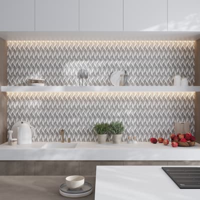Mirage 10x12 Warm Beige White Marble Mosaic Leaf Wall and Floor Tile (4.07 sq ft/case) - 5 Pack