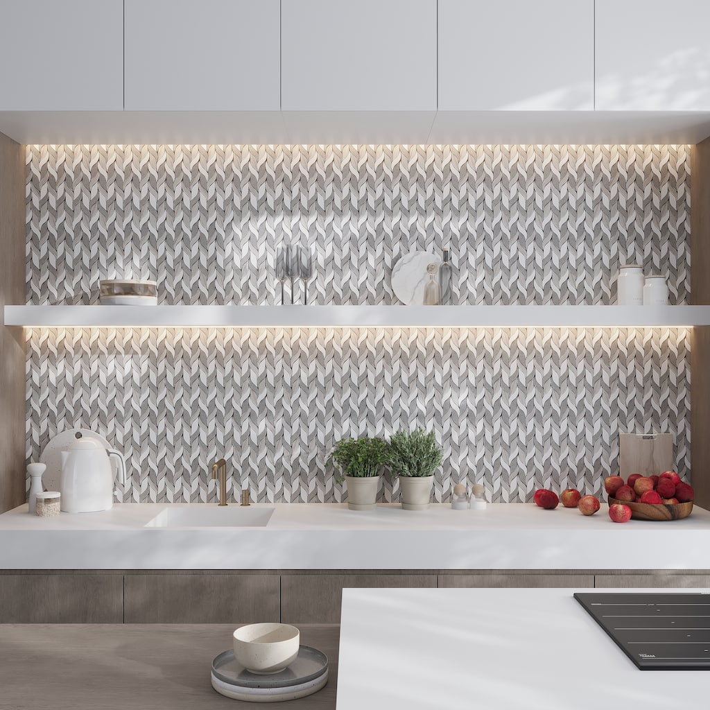 Mirage 10x12 Warm Beige White Marble Mosaic Leaf Wall and Floor Tile (4.07 sq ft/case) - 5 Pack