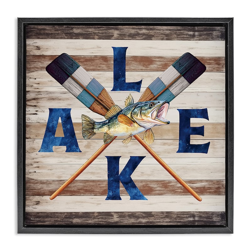 Stupell Rustic Lake Boat Oars Framed Floater Canvas Wall Art Design By Nicole DeCamp - 25 x 25 - Black