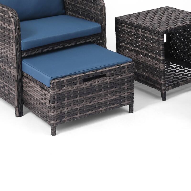 Patio 5 Pieces Rattan Cushioned Conversation Set With Ottoman Coffee Table