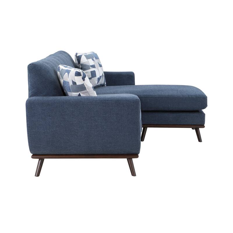 Keto 87 Inch Reversible L Shape Sofa With Chaise, 2 Pillows, Blue Chenille