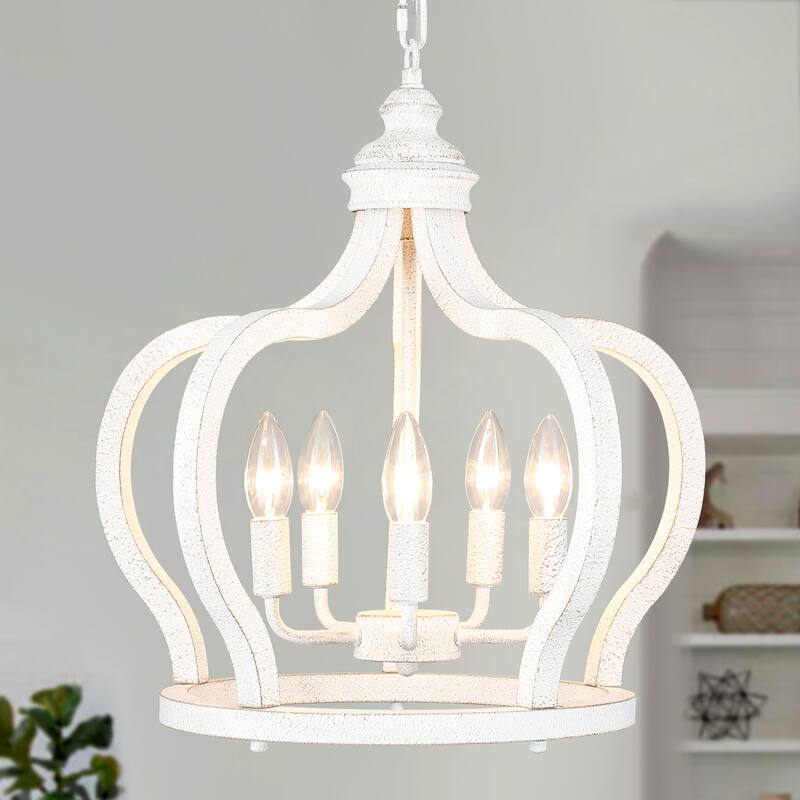 5-Light Rustic Crown Wood Ceiling Light Farmhouse Shabby Chic Chandelier, Bohemian Chandelier for Living Room Dining Foyer