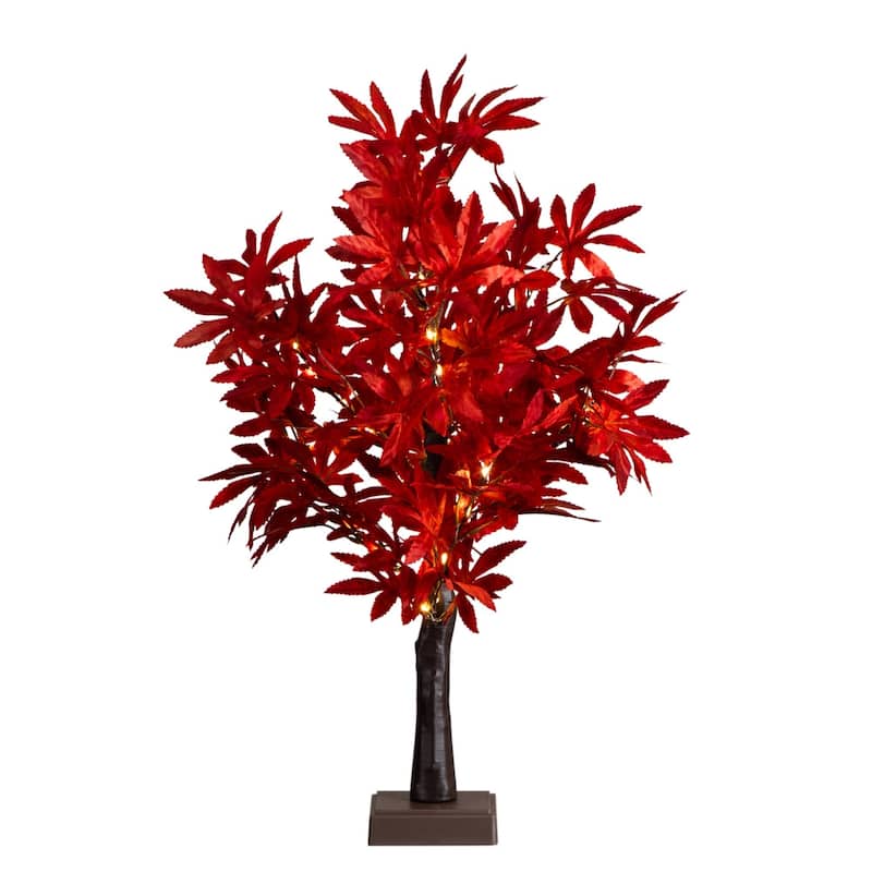 Pre-Lit Artificial Red Maple Fall Harvest Tree - 2' - Warm White LED Lights