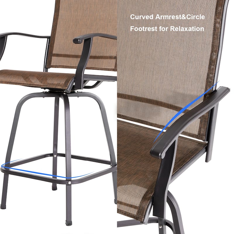 Outdoor 4 Pieces Patio Swivel Bar Stools, All-Weather Textilene, Brown