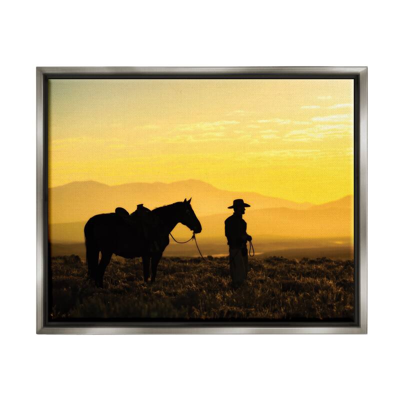 Stupell Cowboy Sunset Landscape Framed Floater Canvas Wall Art Design by PBurchettePhoto - 31 x 25 - Grey